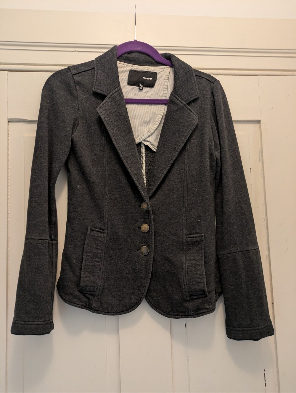 Vintage Hurley Gray Cropped Blazer w Brass Buttons XS